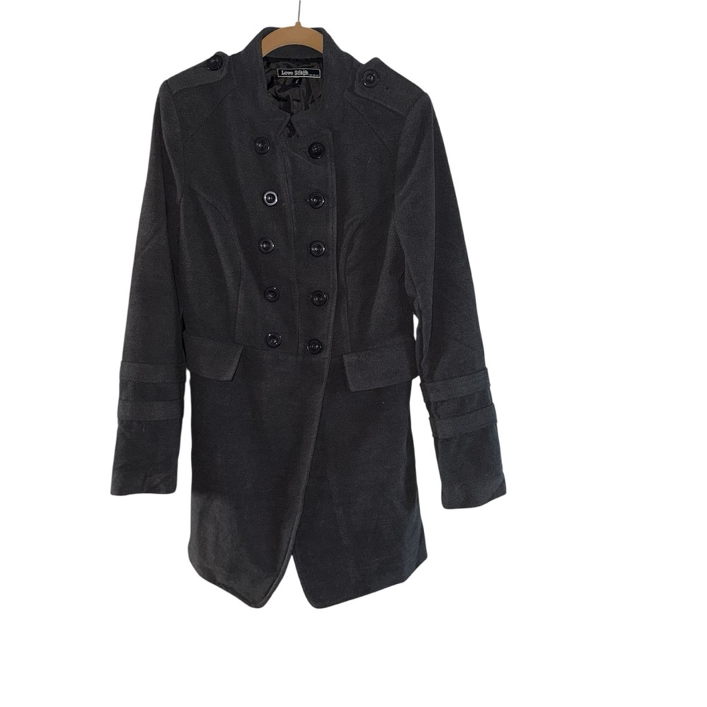 Love Stitch Charcoal Double-Breasted Trench Coat